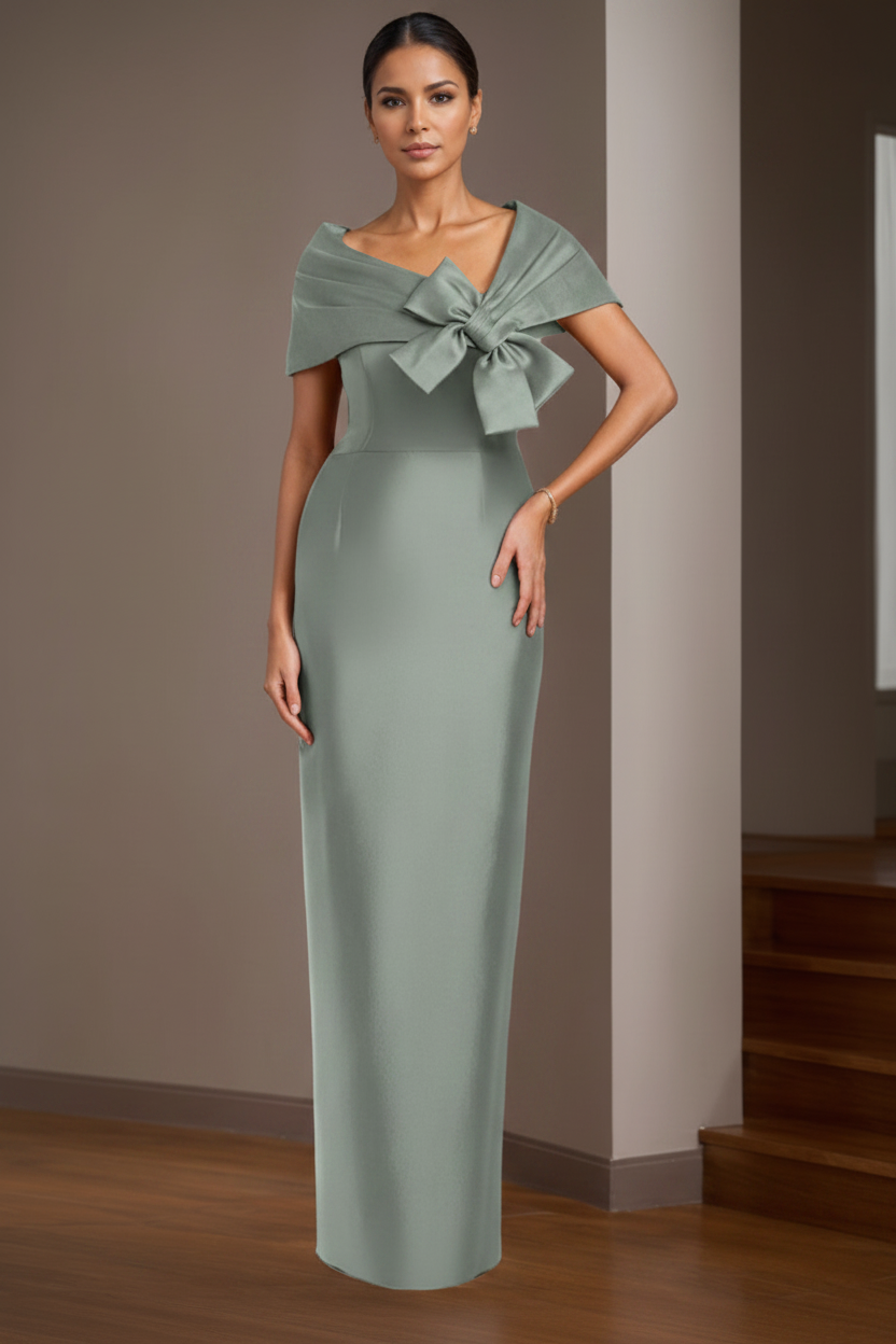 Sheath/Column Satin Floor-Length Sleeveless Asymmetrical Bow(s) Mother of the Bride Dresses