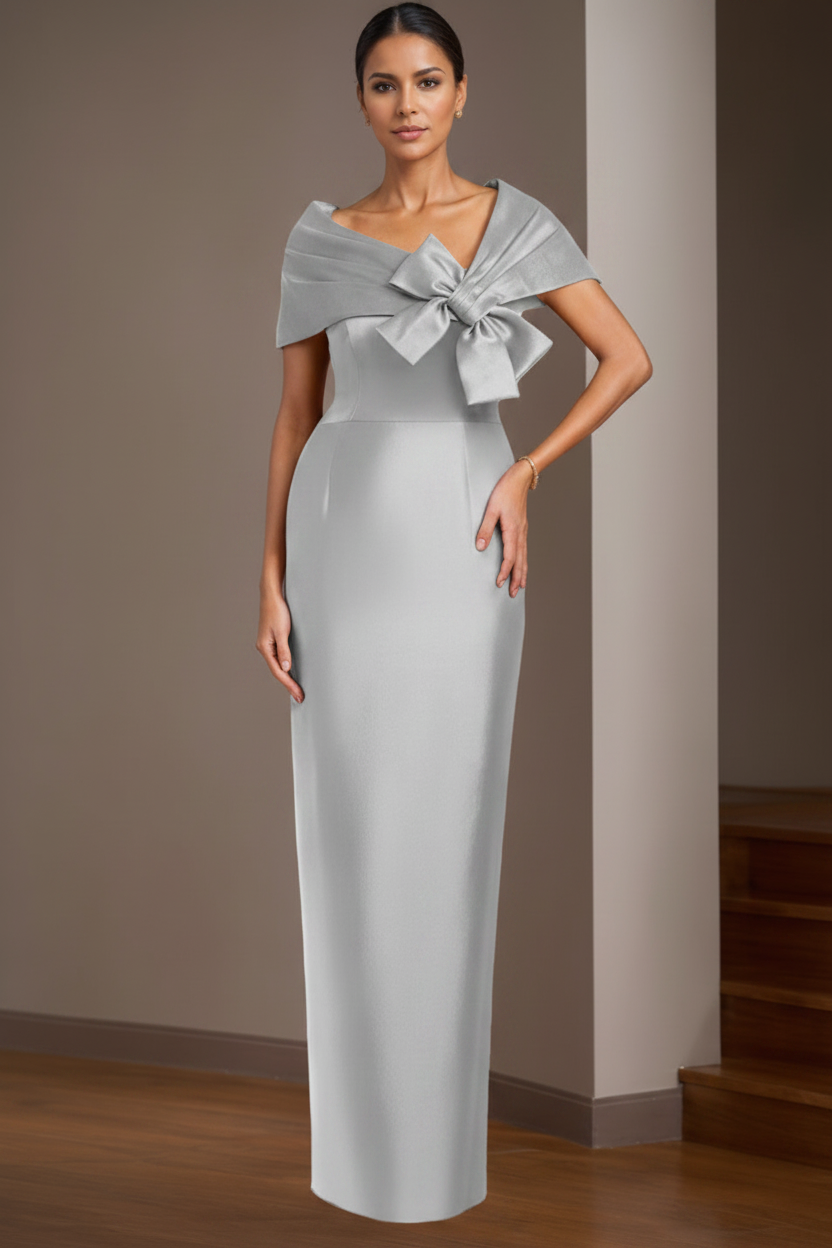 Sheath/Column Satin Floor-Length Sleeveless Asymmetrical Bow(s) Mother of the Bride Dresses
