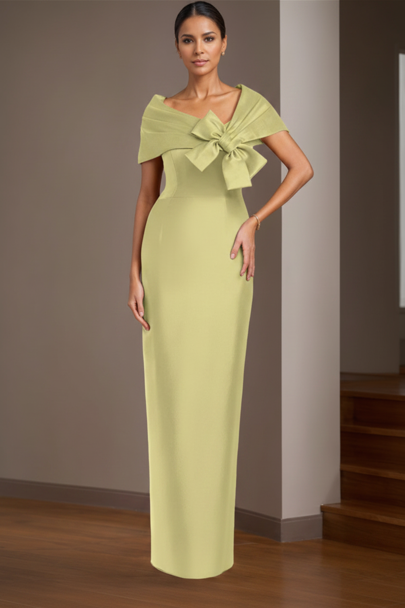 Sheath/Column Satin Floor-Length Sleeveless Asymmetrical Bow(s) Mother of the Bride Dresses