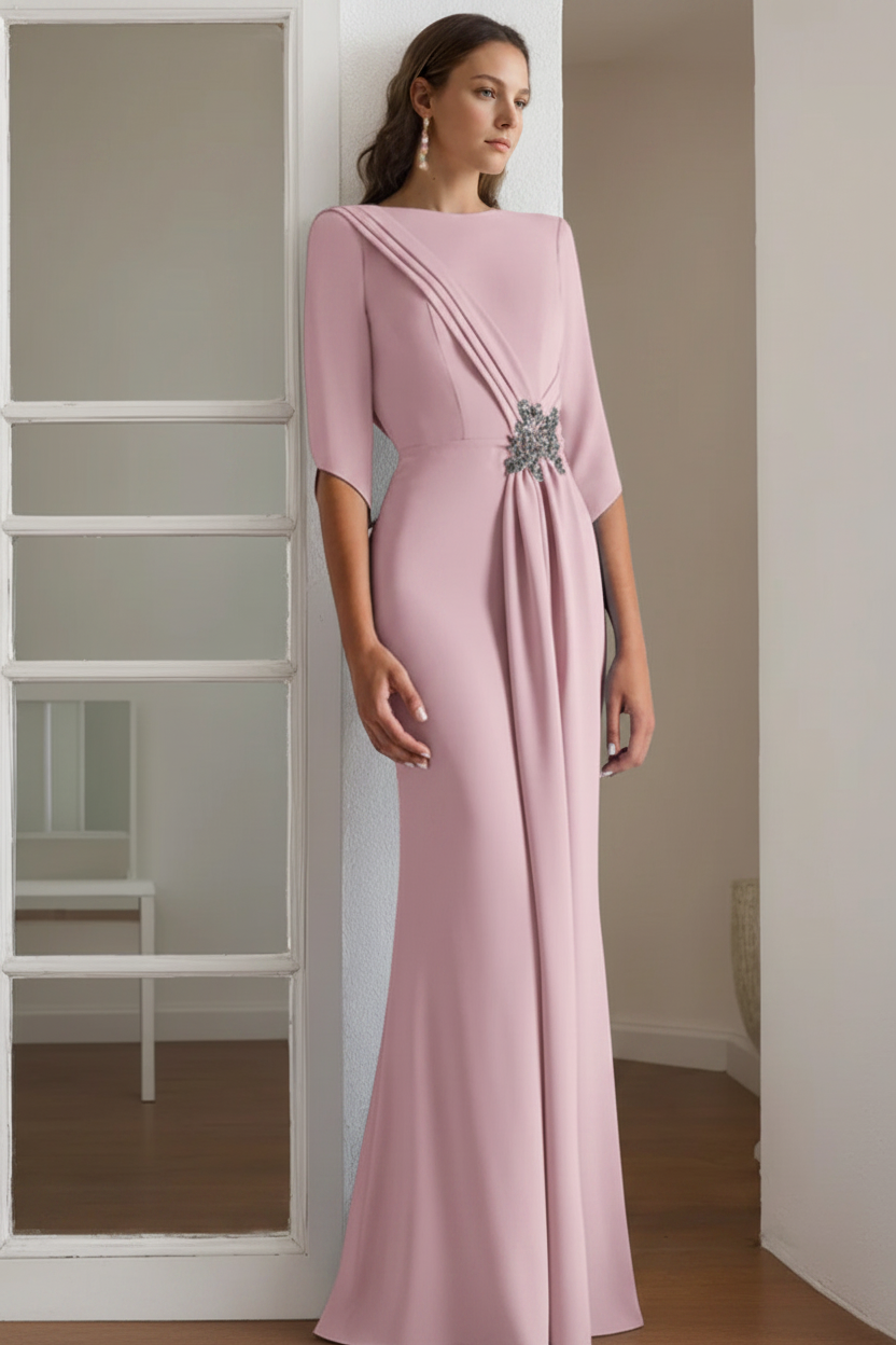 Sheath/Column Scoop 1/2 Length Sleeves Floor-Length Mother of the Bride & Groom Dresses with Rhinestone