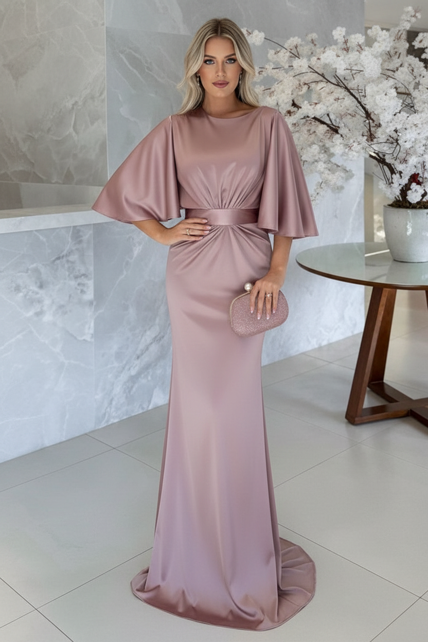 Sheath/Column Scoop 1/2 Sleeves Floor-Length Belt Mother of the Bride Dresses