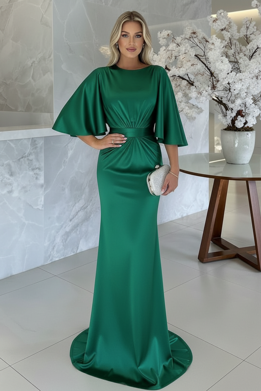 Sheath/Column Scoop 1/2 Sleeves Floor-Length Belt Mother of the Bride Dresses
