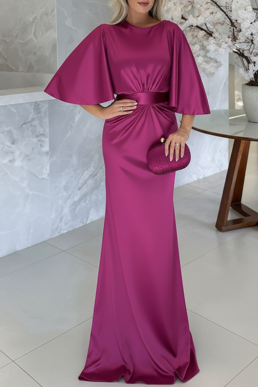 Sheath/Column Scoop 1/2 Sleeves Floor-Length Belt Mother of the Bride Dresses