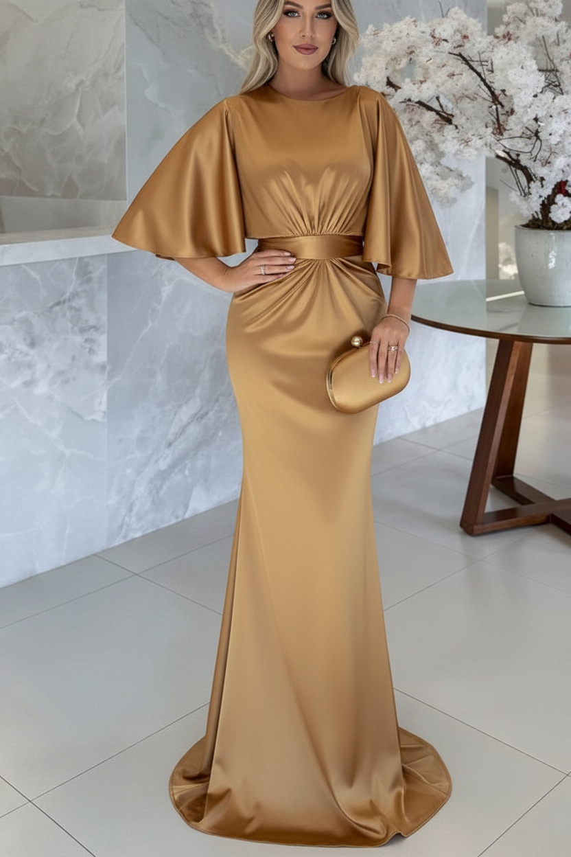 Sheath/Column Scoop 1/2 Sleeves Floor-Length Belt Mother of the Bride Dresses