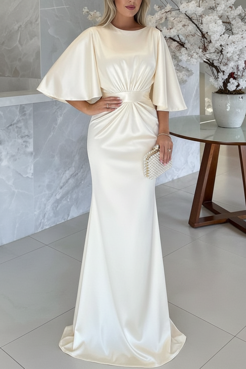Sheath/Column Scoop 1/2 Sleeves Floor-Length Belt Mother of the Bride Dresses