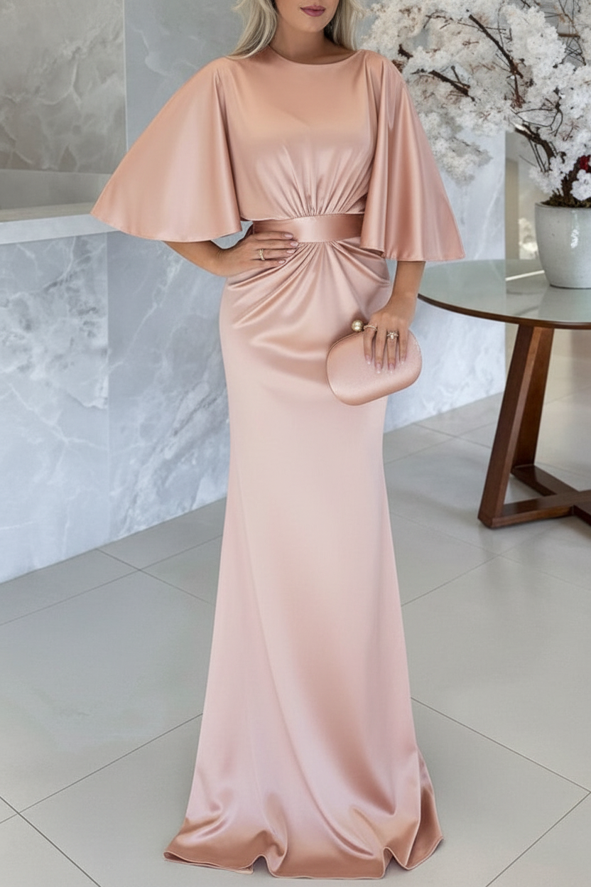Sheath/Column Scoop 1/2 Sleeves Floor-Length Belt Mother of the Bride Dresses