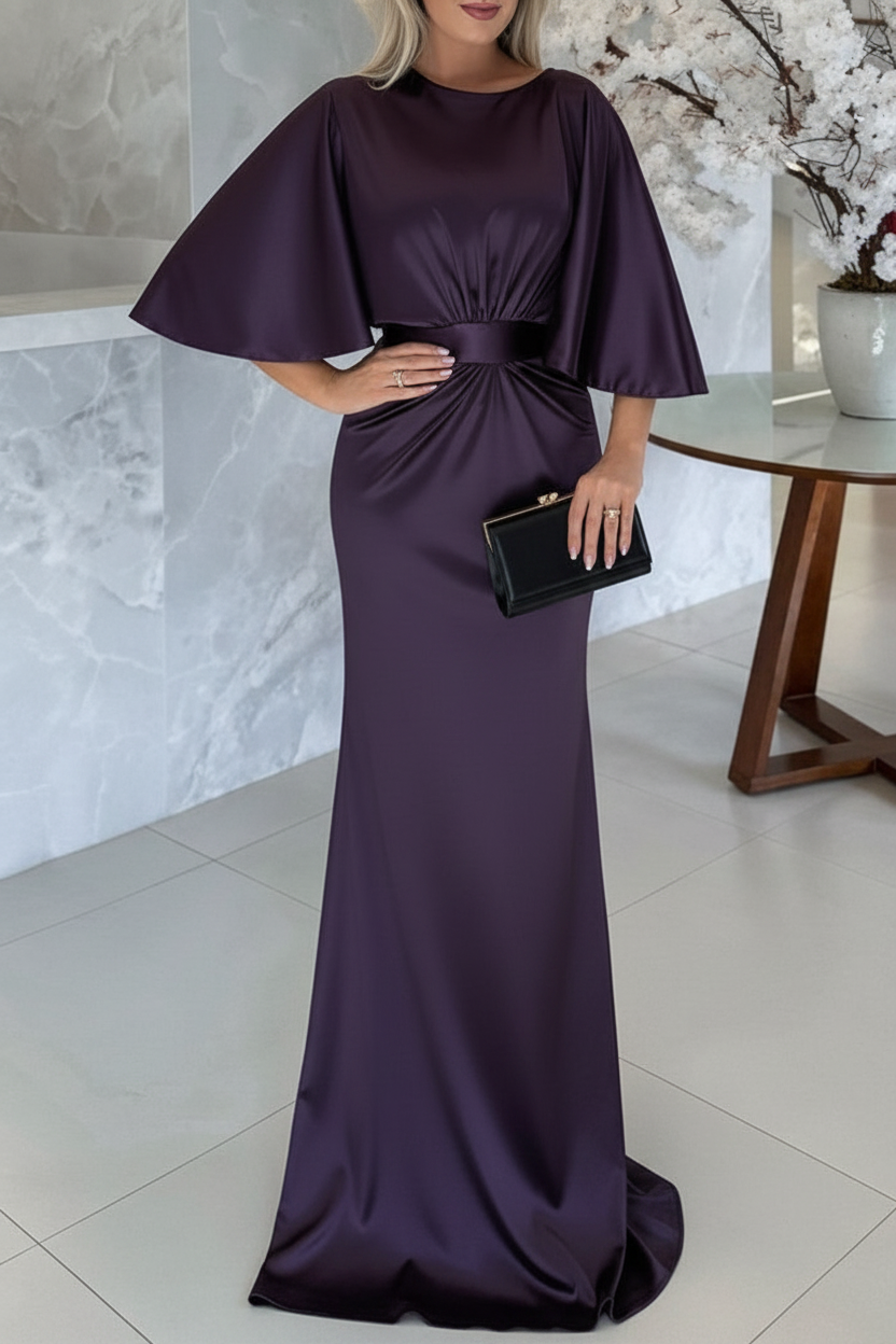 Sheath/Column Scoop 1/2 Sleeves Floor-Length Belt Mother of the Bride Dresses