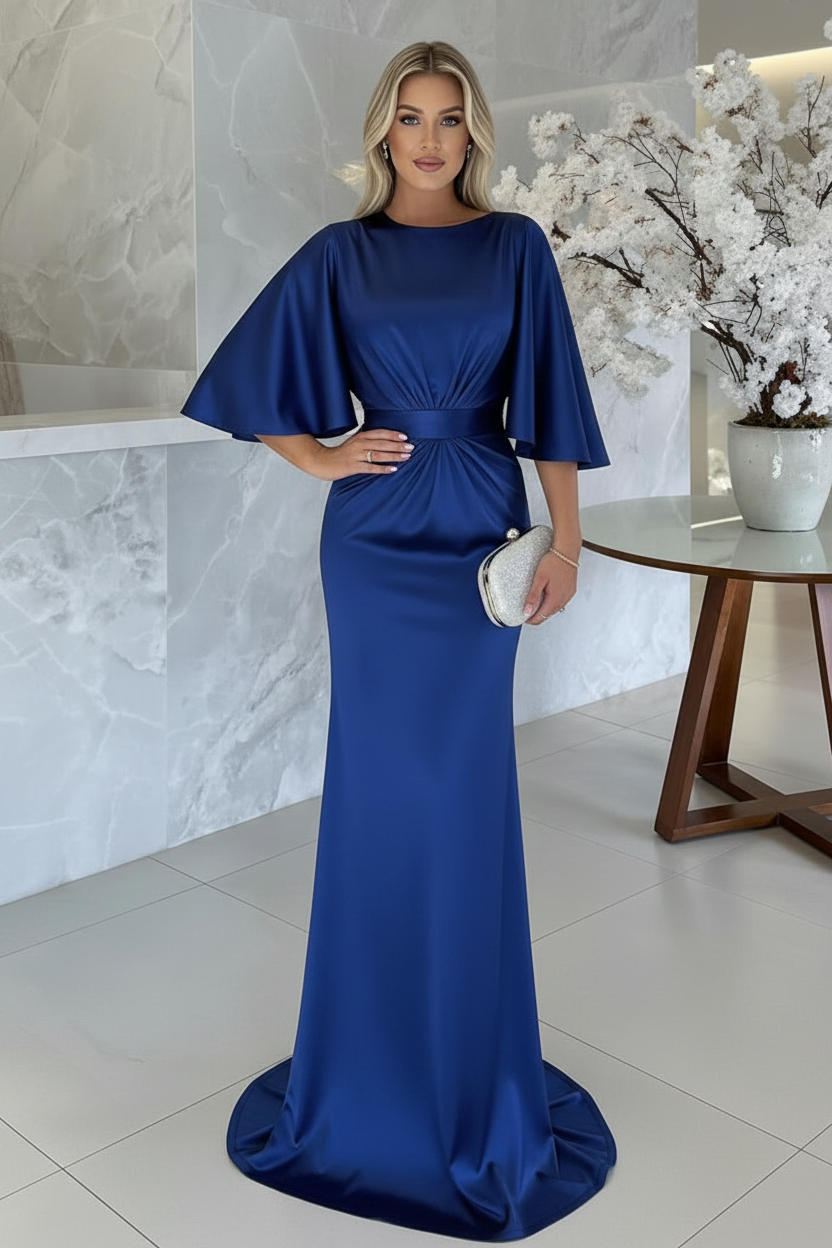 Sheath/Column Scoop 1/2 Sleeves Floor-Length Belt Mother of the Bride Dresses
