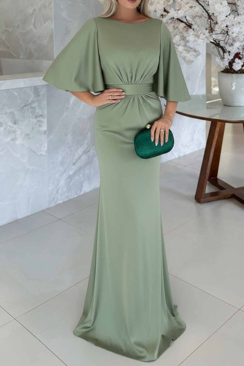 Sheath/Column Scoop 1/2 Sleeves Floor-Length Belt Mother of the Bride Dresses