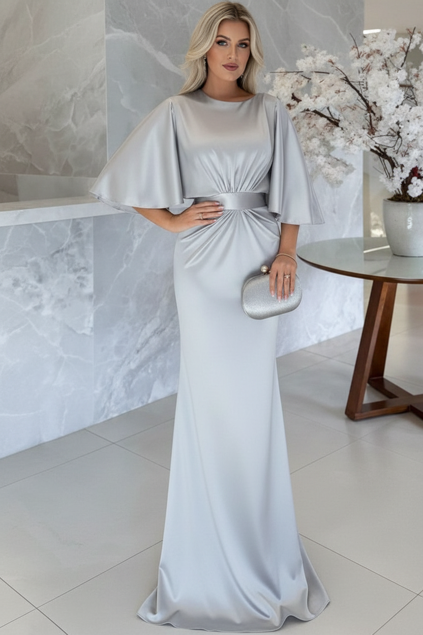Sheath/Column Scoop 1/2 Sleeves Floor-Length Belt Mother of the Bride Dresses