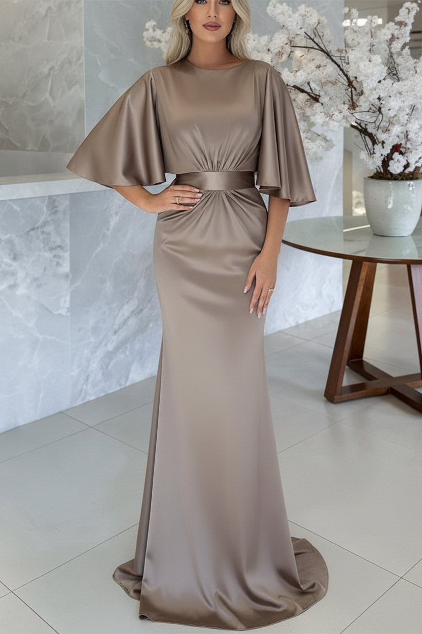 Sheath/Column Scoop 1/2 Sleeves Floor-Length Belt Mother of the Bride Dresses