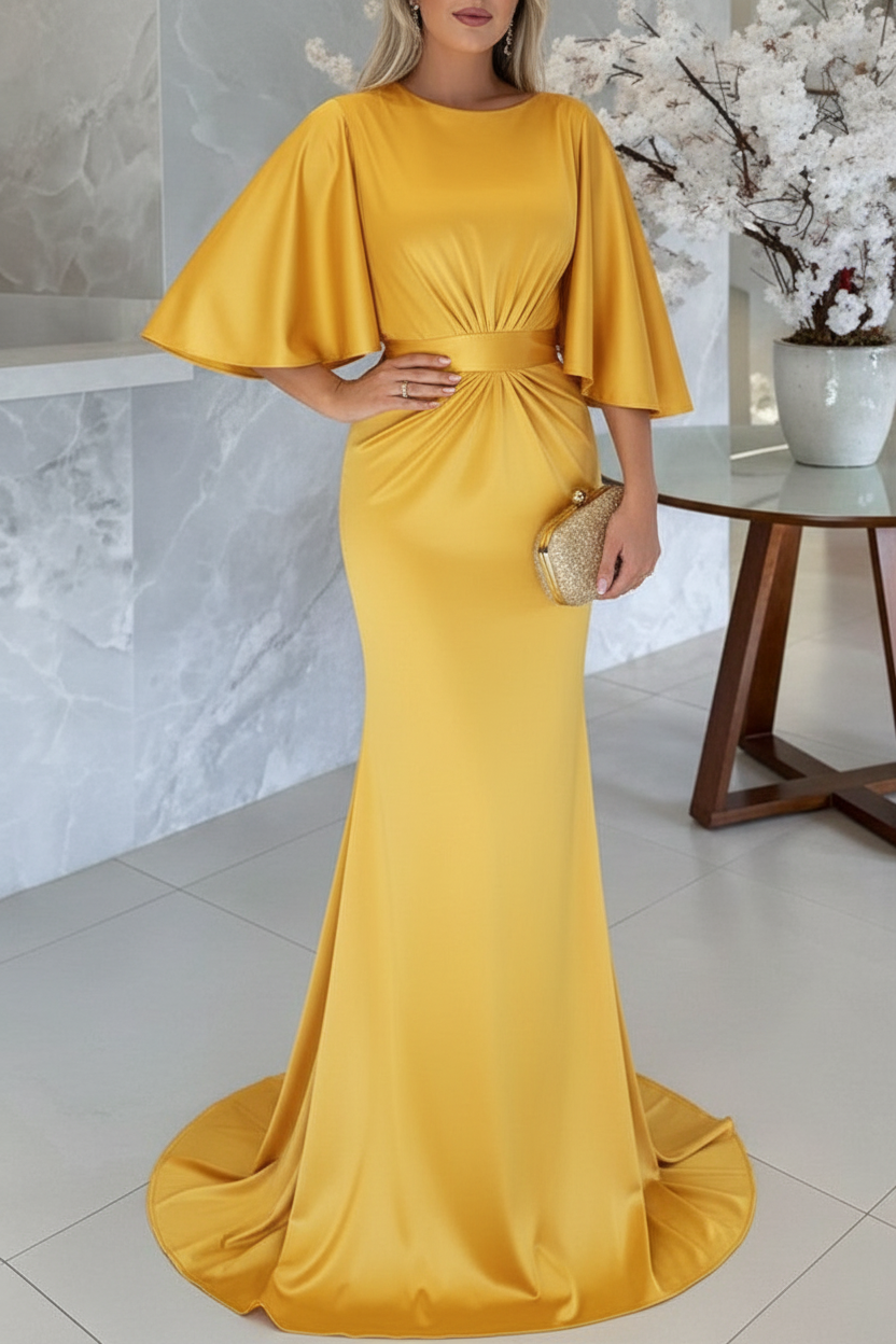 Sheath/Column Scoop 1/2 Sleeves Floor-Length Belt Mother of the Bride Dresses