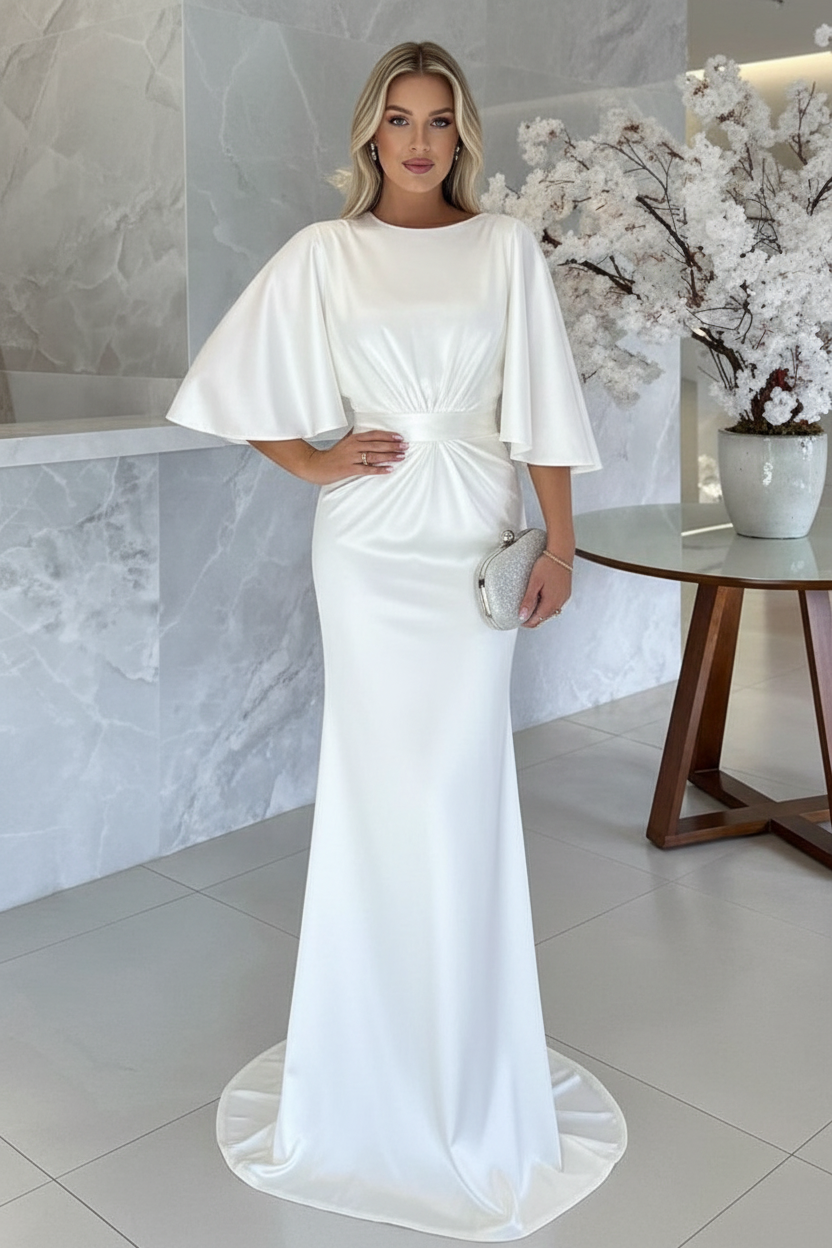 Sheath/Column Scoop 1/2 Sleeves Floor-Length Belt Mother of the Bride Dresses