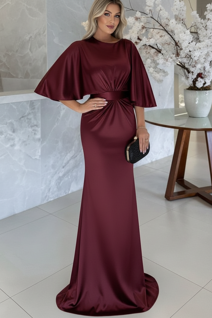Sheath/Column Scoop 1/2 Sleeves Floor-Length Belt Mother of the Bride Dresses