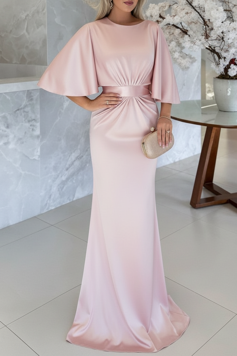 Sheath/Column Scoop 1/2 Sleeves Floor-Length Belt Mother of the Bride Dresses