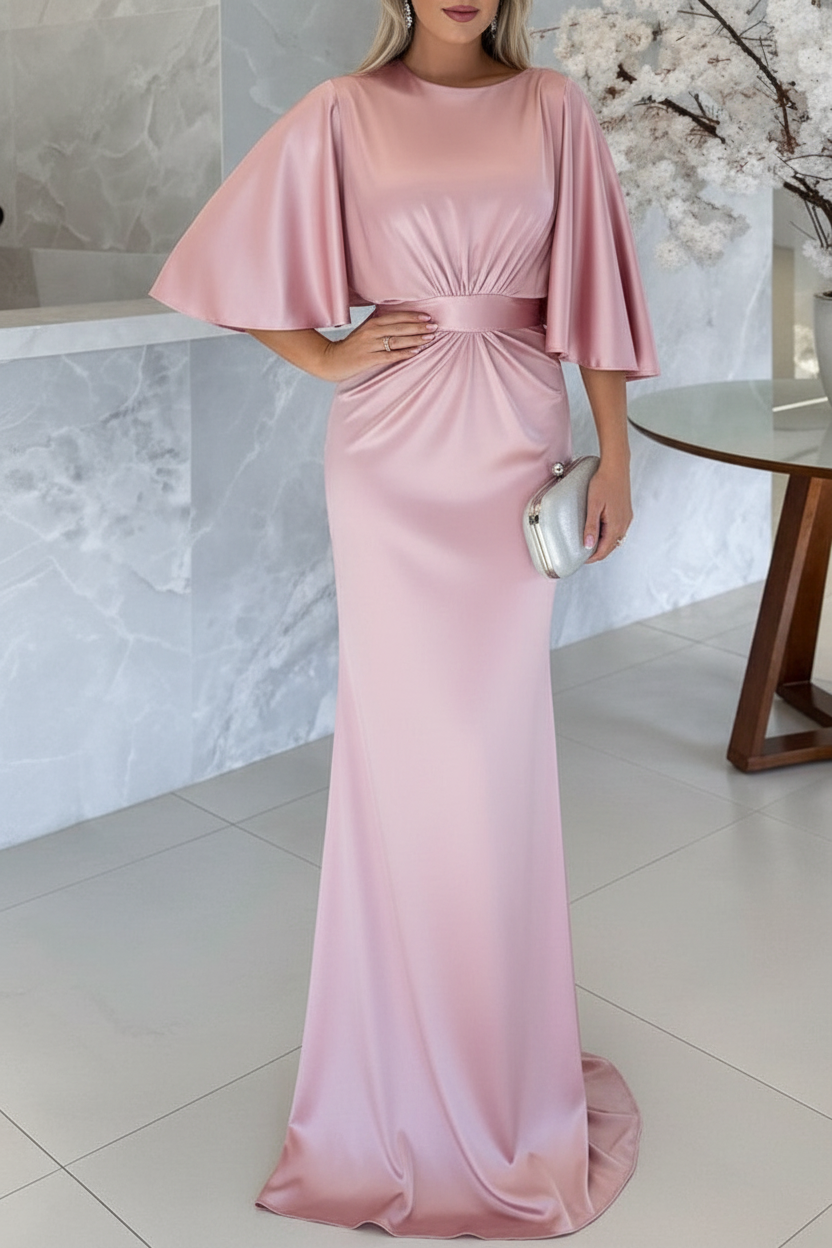 Sheath/Column Scoop 1/2 Sleeves Floor-Length Belt Mother of the Bride Dresses