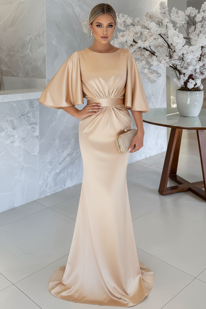 Sheath/Column Scoop 1/2 Sleeves Floor-Length Belt Mother of the Bride Dresses
