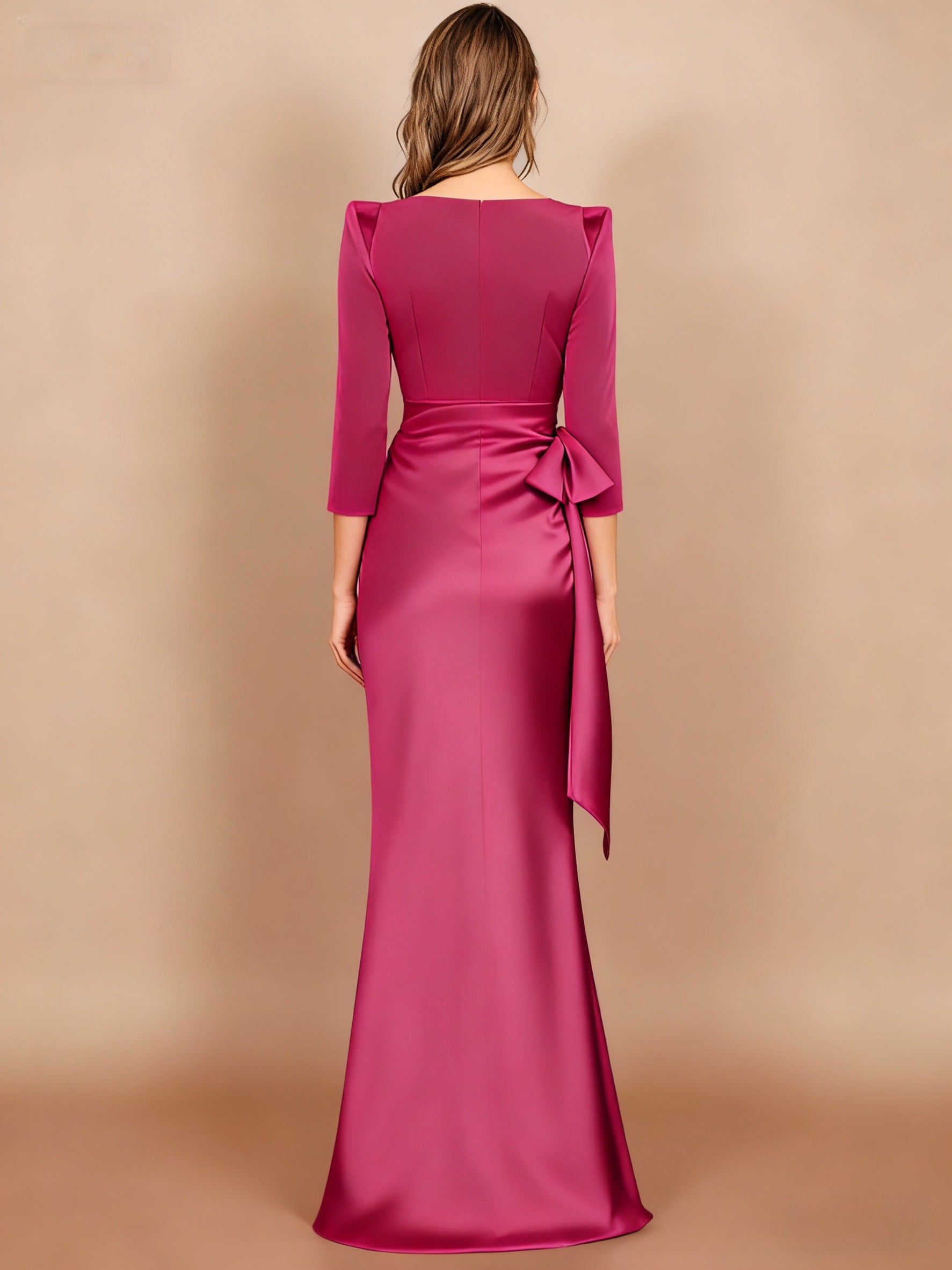Sheath/Column Scoop 3/4 Length Sleeves Floor-Length Mother of the Bride Dresses with Bow