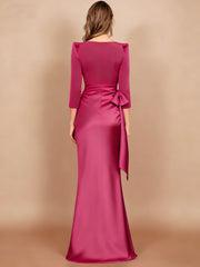 Sheath/Column Scoop 3/4 Length Sleeves Floor-Length Mother of the Bride Dresses with Bow