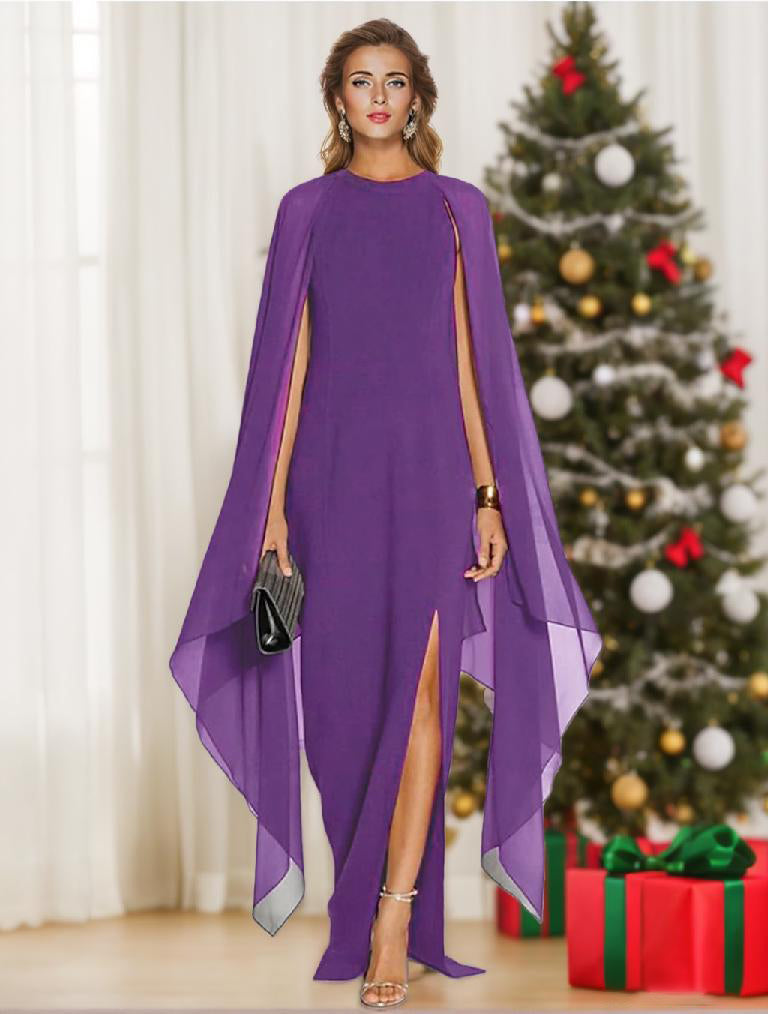 Sheath/Column Scoop Chiffon Wedding Guest Dresses with Split Side