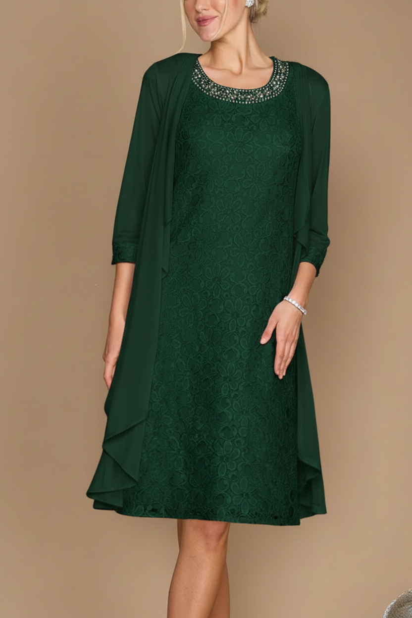 Sheath/Column Scoop Half Sleeves Knee-Length Mother of the Bride Dresses With Jacket & Embroidery