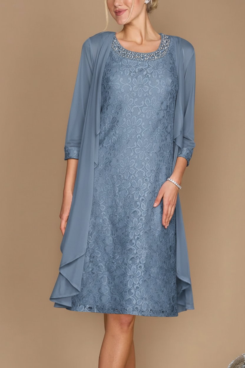 Sheath/Column Scoop Half Sleeves Knee-Length Mother of the Bride Dresses With Jacket & Embroidery