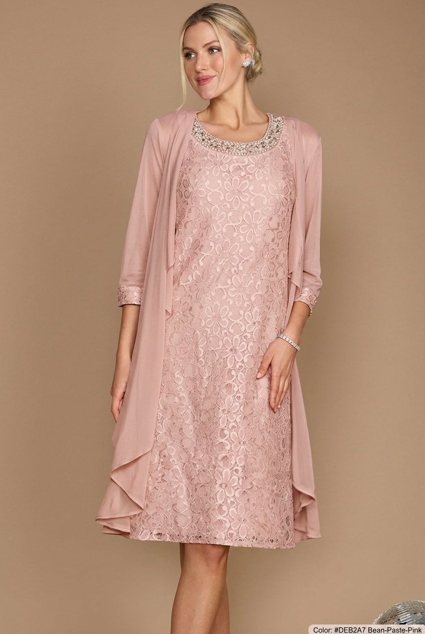 Sheath/Column Scoop Half Sleeves Knee-Length Mother of the Bride Dresses With Jacket & Embroidery