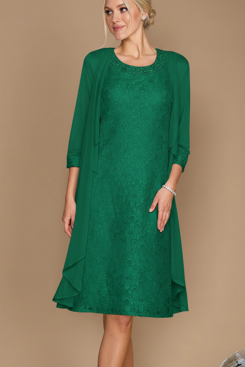 Sheath/Column Scoop Half Sleeves Knee-Length Mother of the Bride Dresses With Jacket & Embroidery