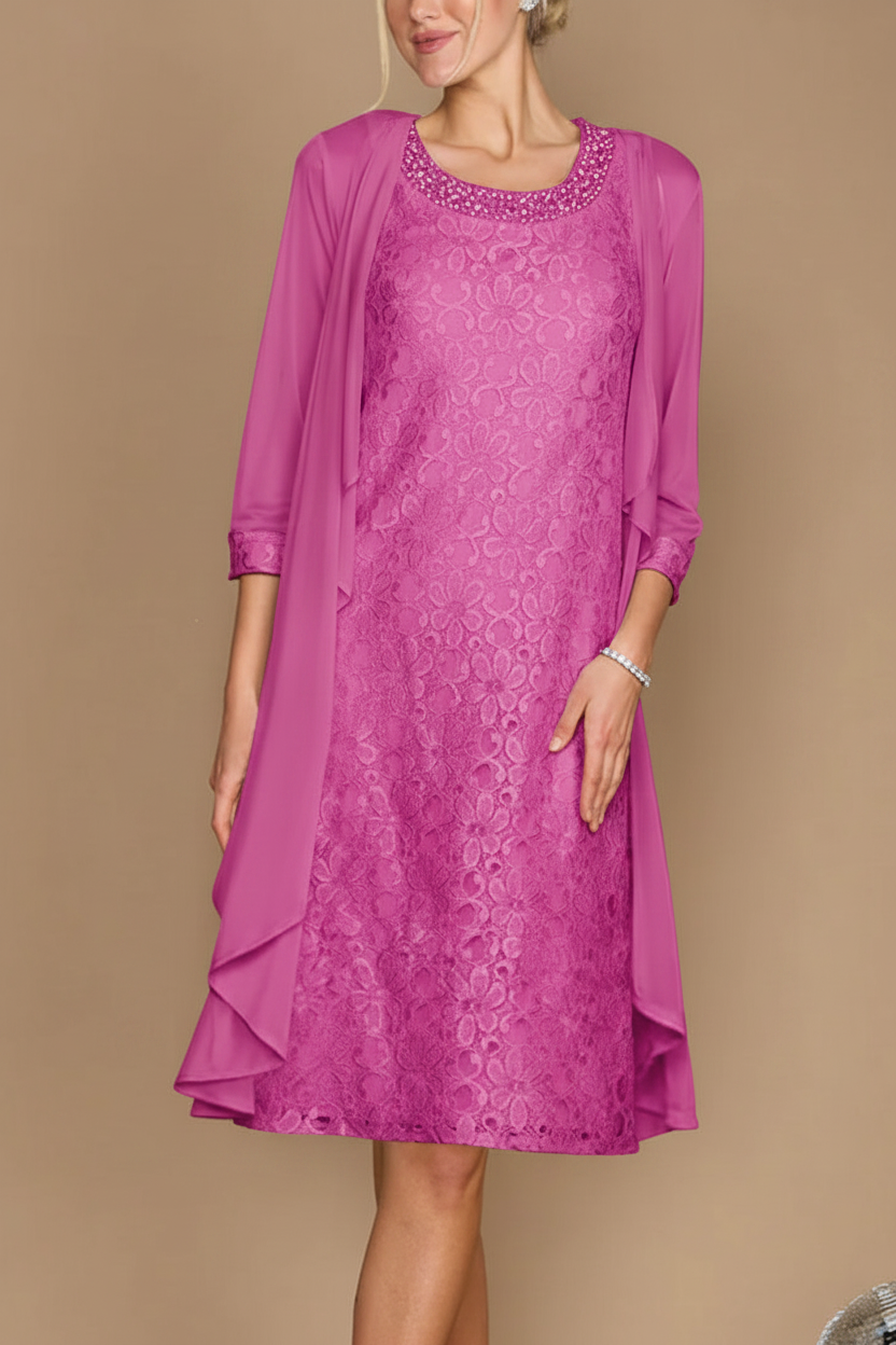 Sheath/Column Scoop Half Sleeves Knee-Length Mother of the Bride Dresses With Jacket & Embroidery