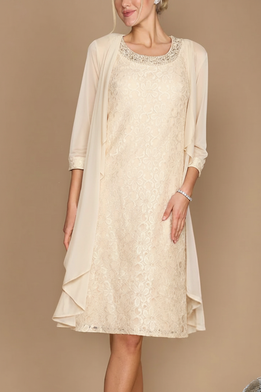 Sheath/Column Scoop Half Sleeves Knee-Length Mother of the Bride Dresses With Jacket & Embroidery