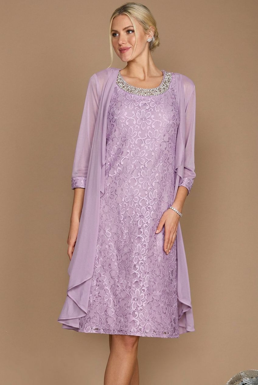 Sheath/Column Scoop Half Sleeves Knee-Length Mother of the Bride Dresses With Jacket & Embroidery