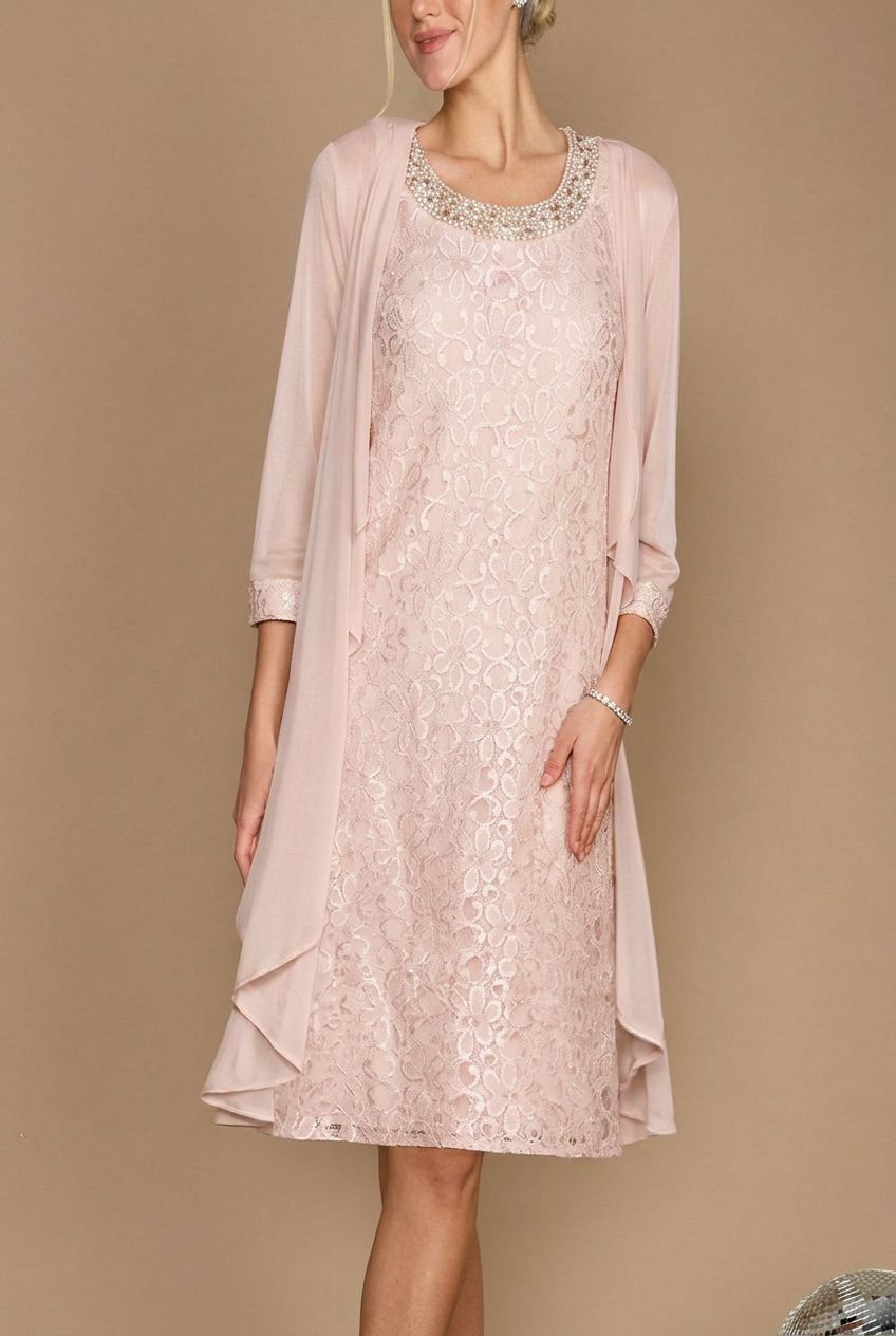 Sheath/Column Scoop Half Sleeves Knee-Length Mother of the Bride Dresses With Jacket & Embroidery