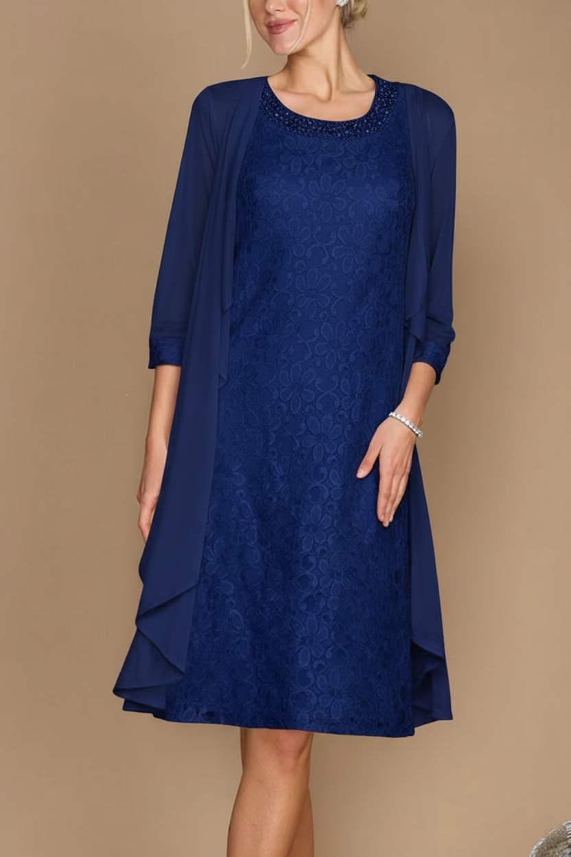 Sheath/Column Scoop Half Sleeves Knee-Length Mother of the Bride Dresses With Jacket & Embroidery