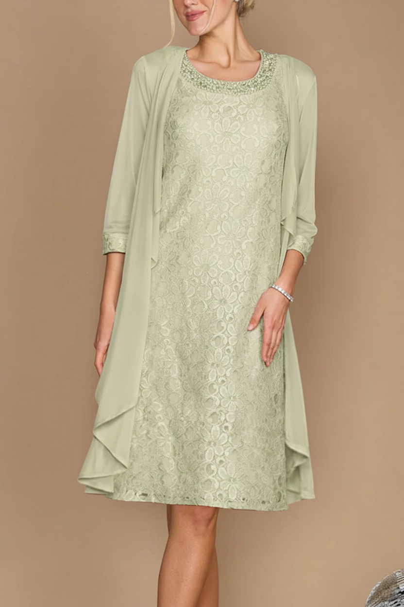Sheath/Column Scoop Half Sleeves Knee-Length Mother of the Bride Dresses With Jacket & Embroidery