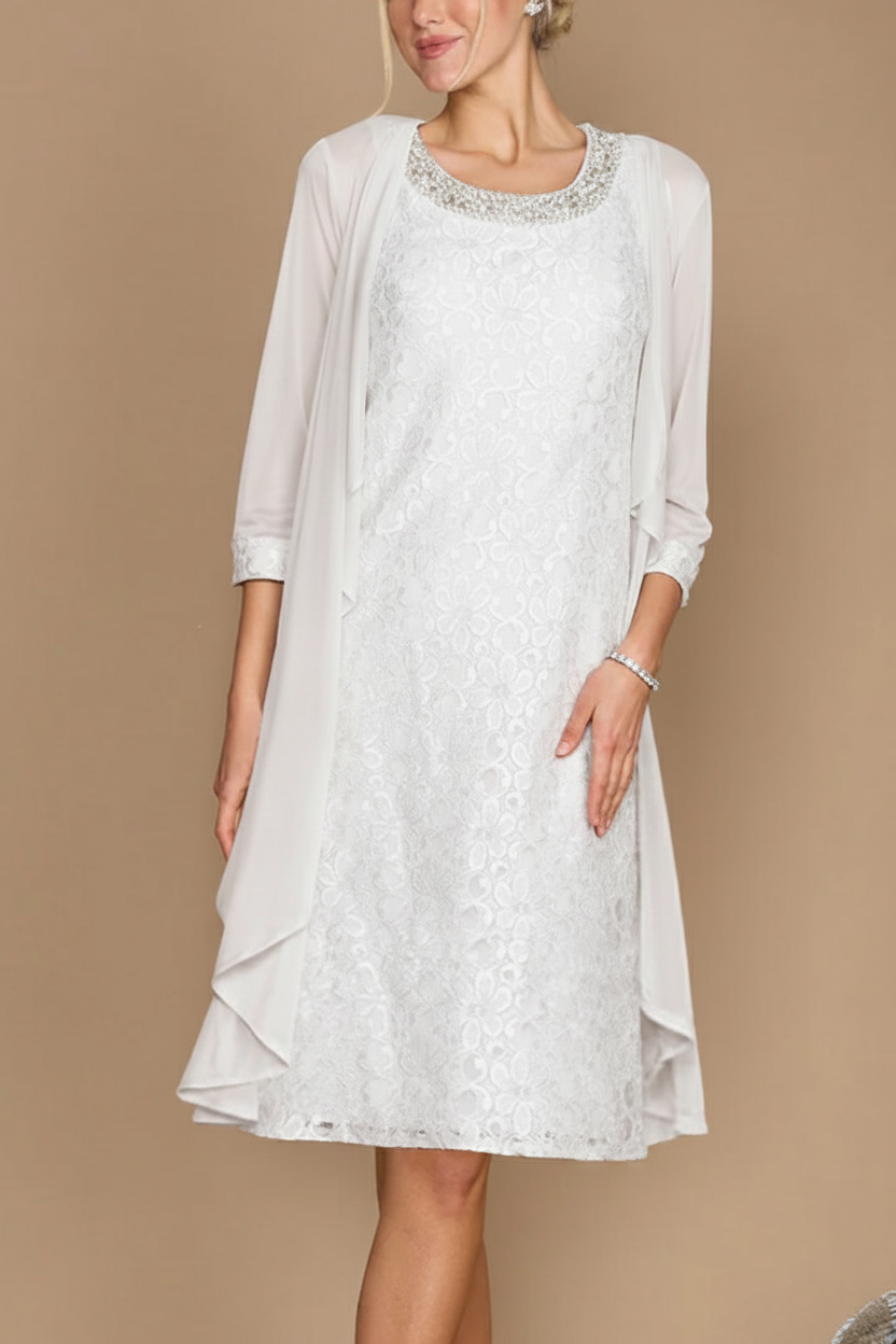 Sheath/Column Scoop Half Sleeves Knee-Length Mother of the Bride Dresses With Jacket & Embroidery