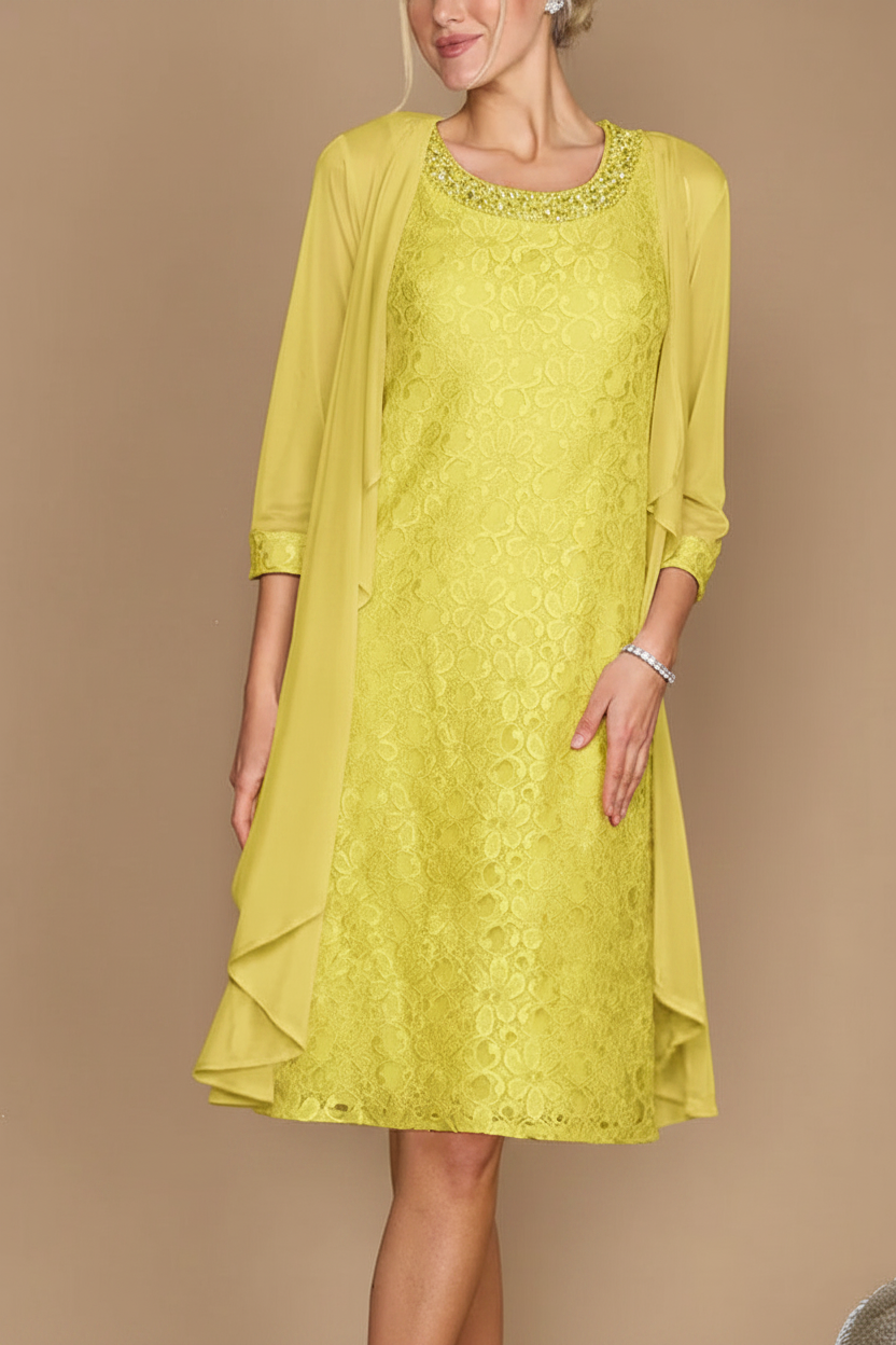 Sheath/Column Scoop Half Sleeves Knee-Length Mother of the Bride Dresses With Jacket & Embroidery