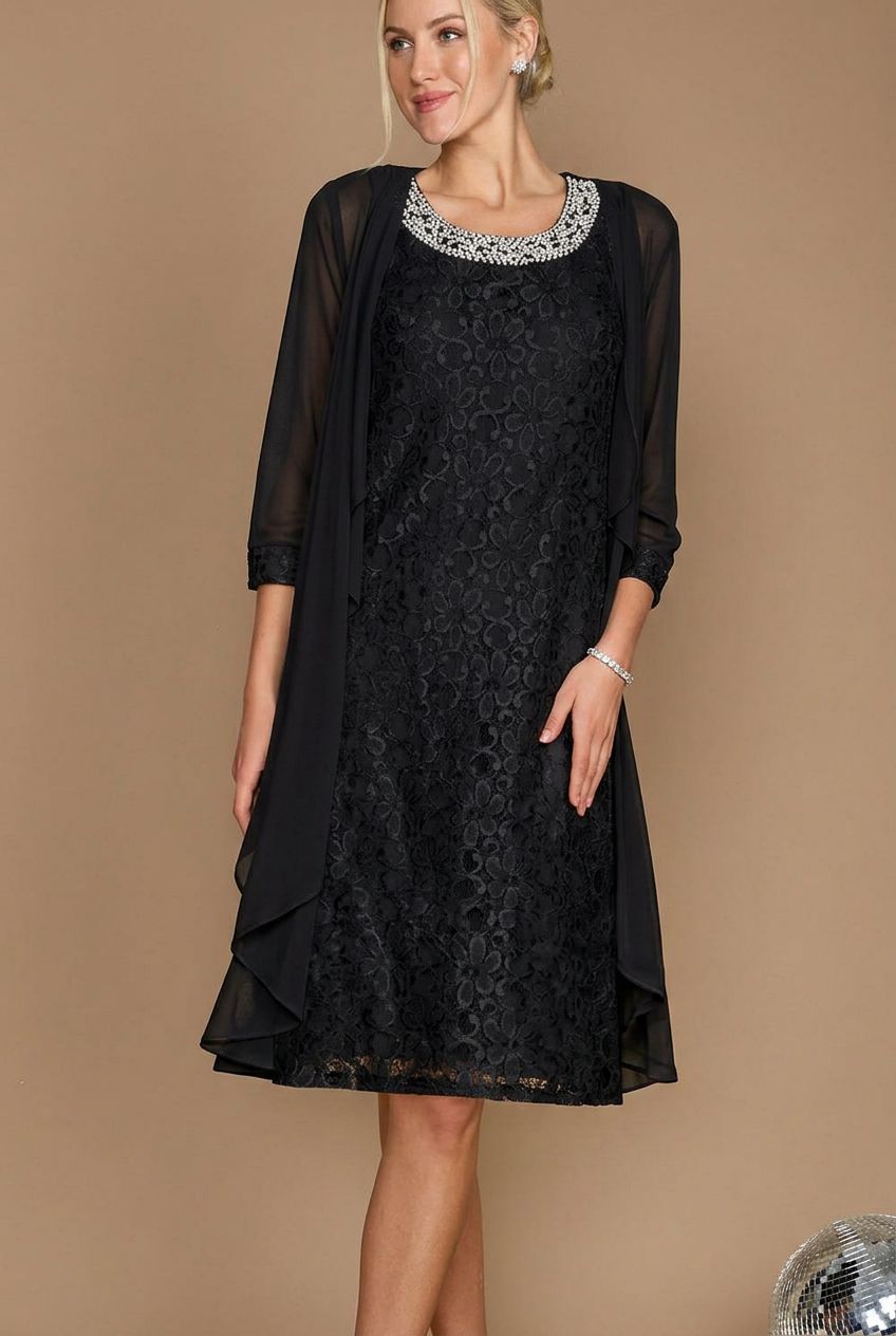 Sheath/Column Scoop Half Sleeves Knee-Length Mother of the Bride Dresses With Jacket & Embroidery
