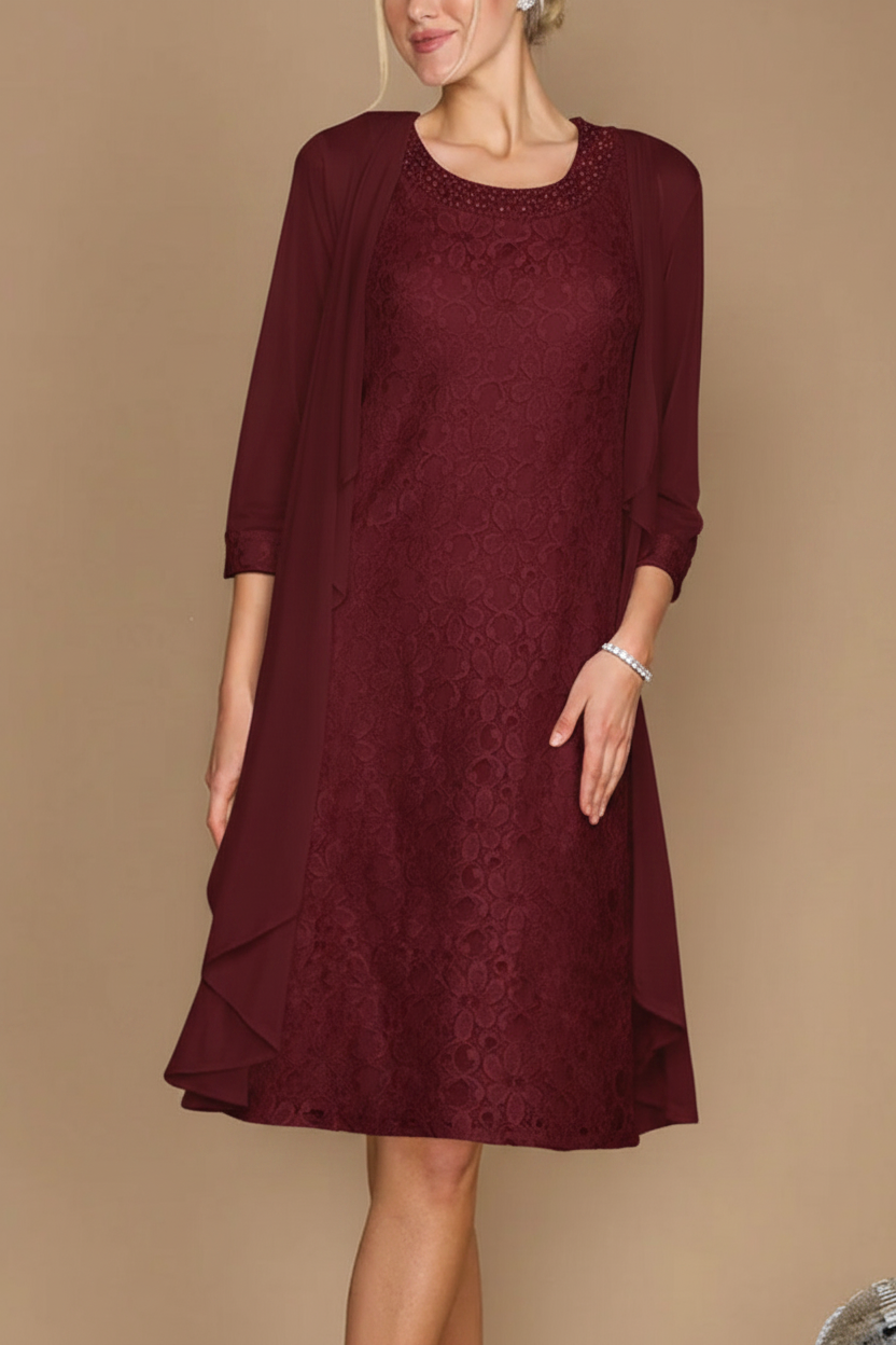 Sheath/Column Scoop Half Sleeves Knee-Length Mother of the Bride Dresses With Jacket & Embroidery