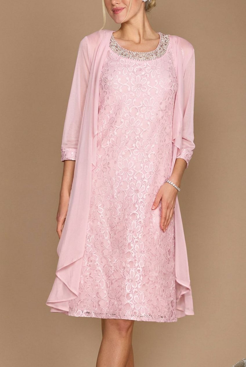 Sheath/Column Scoop Half Sleeves Knee-Length Mother of the Bride Dresses With Jacket & Embroidery