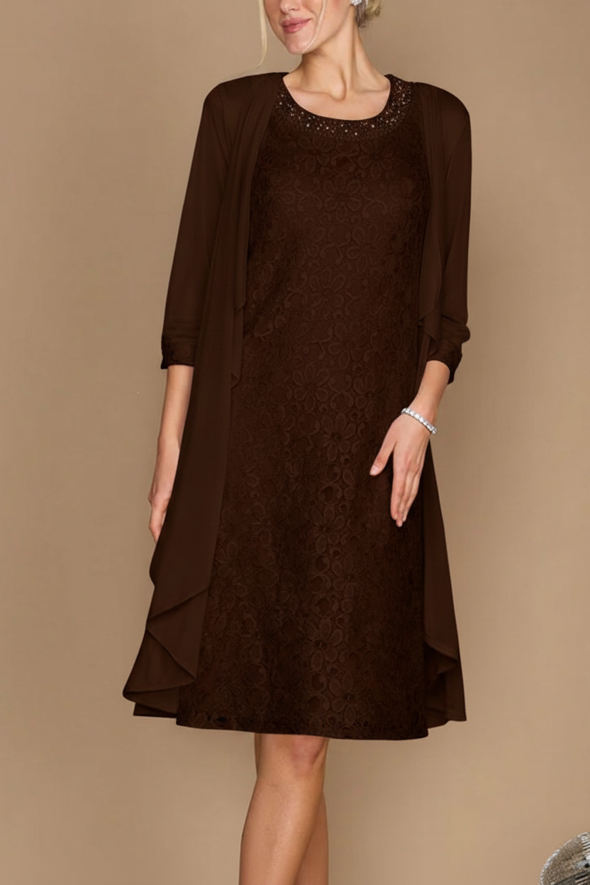 Sheath/Column Scoop Half Sleeves Knee-Length Mother of the Bride Dresses With Jacket & Embroidery