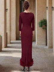 Sheath/Column Scoop Neck Ankle Length Elegant Mother of the Bride & Groom Dresses with Feather
