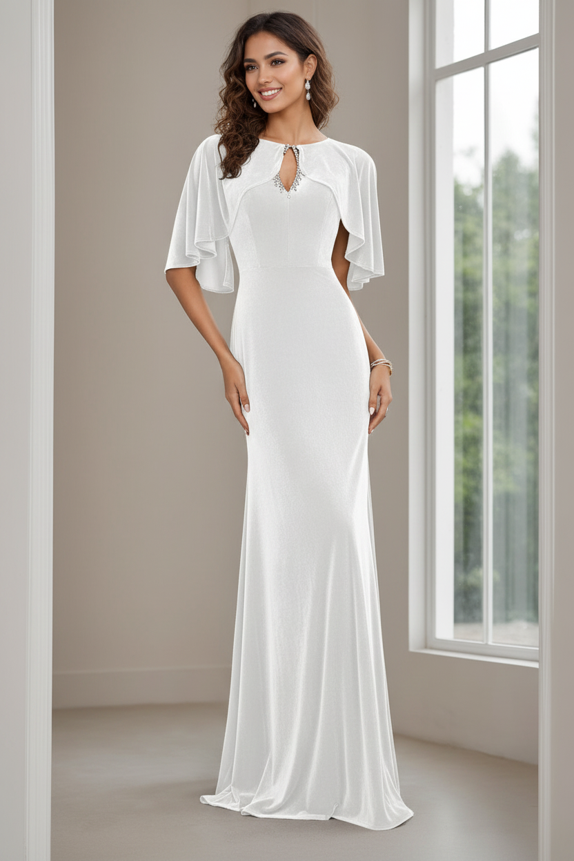 Sheath/Column Scoop Neck Half Sleeves Floor-Length Velvet Mother of the Bride Dresses with Beading, Appliques & Sequins