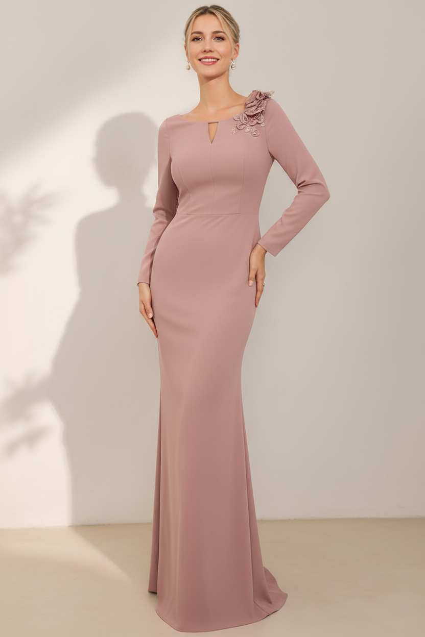 Sheath/Column Scoop Neck Mother Of The Bride & Groom Dresses with 3D Flowers