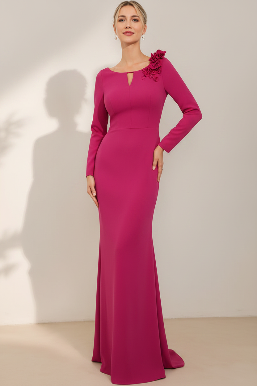 Sheath/Column Scoop Neck Mother Of The Bride & Groom Dresses with 3D Flowers