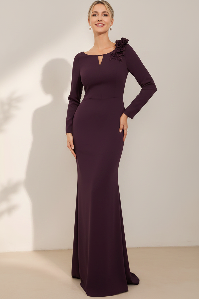 Sheath/Column Scoop Neck Mother Of The Bride & Groom Dresses with 3D Flowers