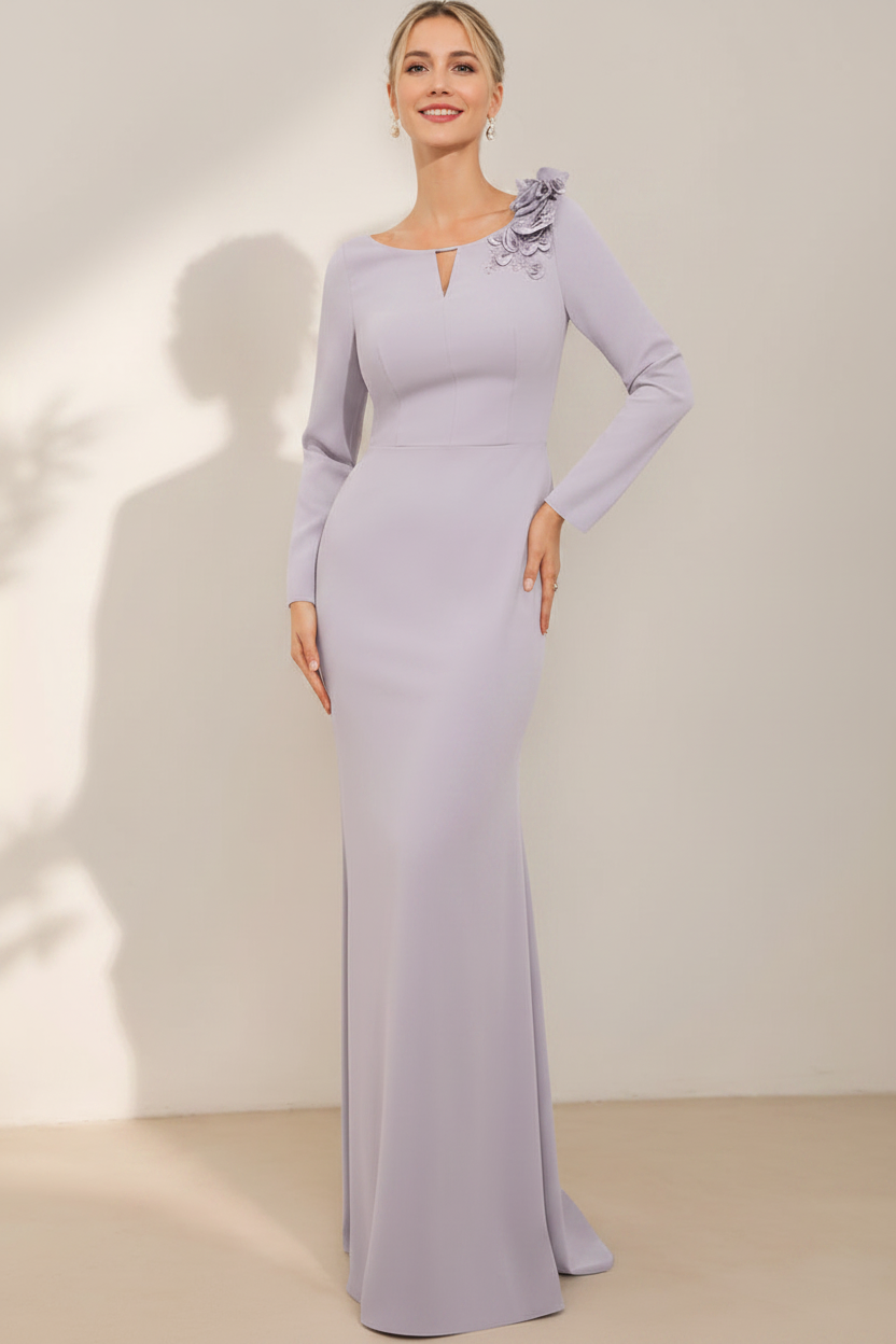 Sheath/Column Scoop Neck Mother Of The Bride & Groom Dresses with 3D Flowers