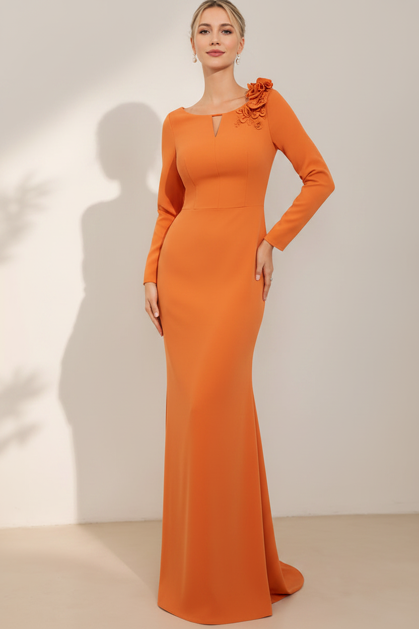 Sheath/Column Scoop Neck Mother Of The Bride & Groom Dresses with 3D Flowers