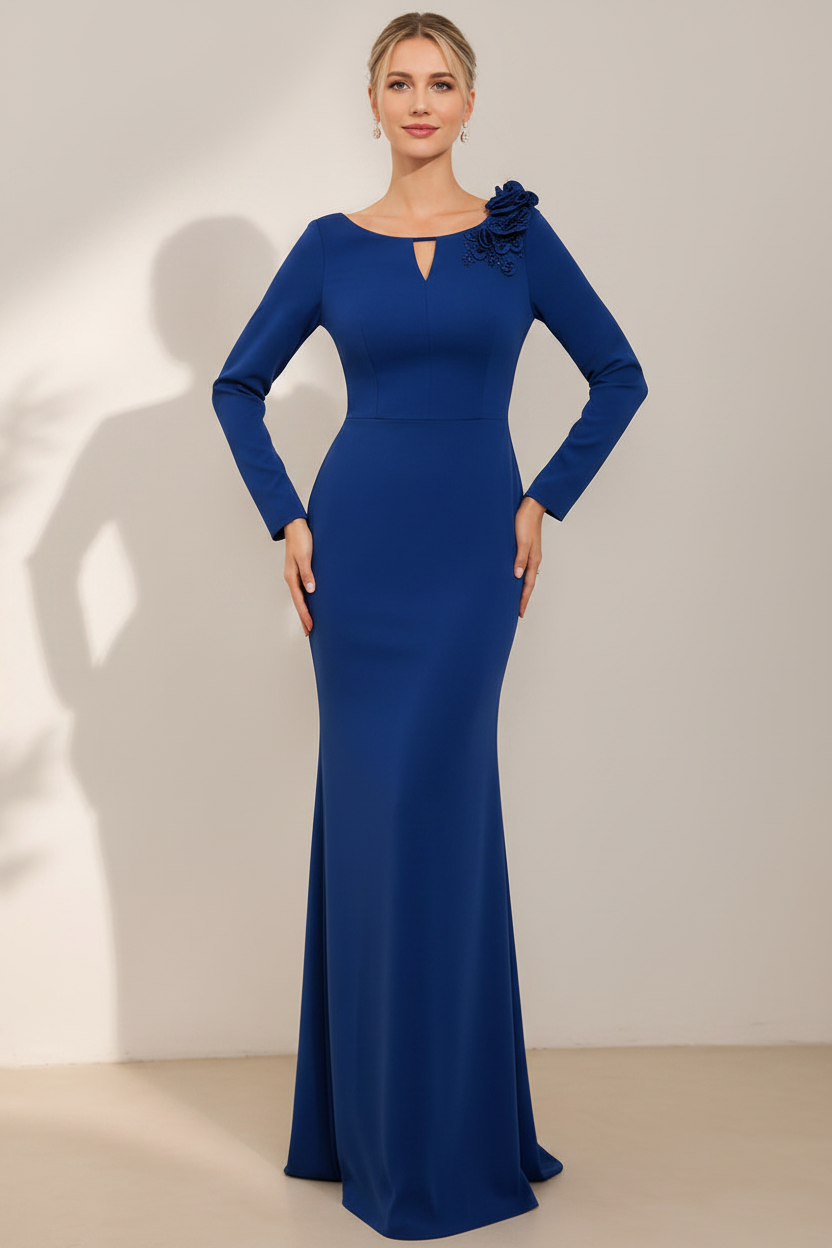 Sheath/Column Scoop Neck Mother Of The Bride & Groom Dresses with 3D Flowers