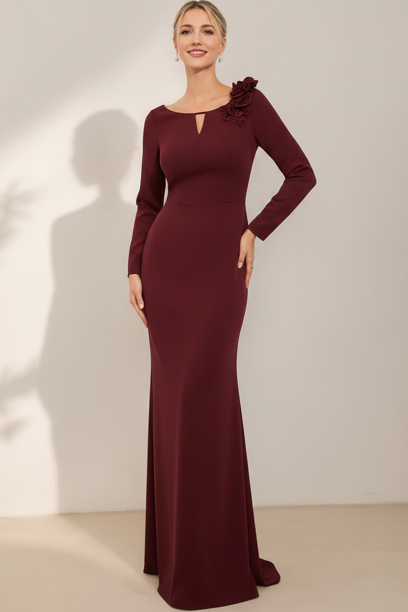 Sheath/Column Scoop Neck Mother Of The Bride & Groom Dresses with 3D Flowers