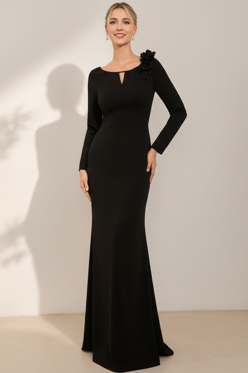 Sheath/Column Scoop Neck Mother Of The Bride & Groom Dresses with 3D Flowers